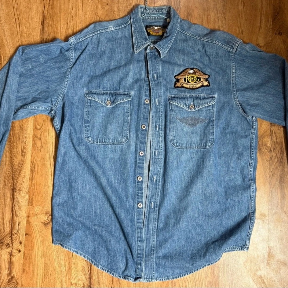 Harley Davidson Brand Vintage Denim Jacket Extra Large XL -  Owners Group Patch